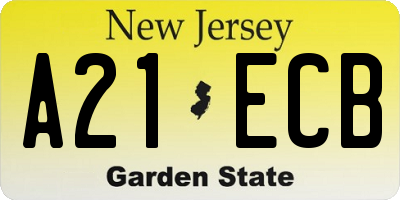 NJ license plate A21ECB
