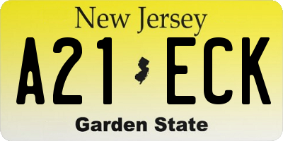 NJ license plate A21ECK