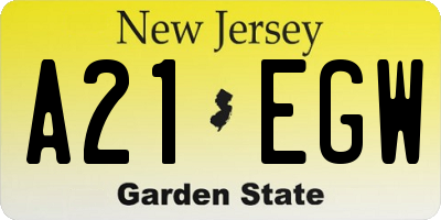 NJ license plate A21EGW
