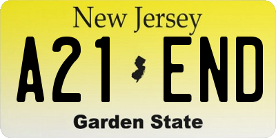 NJ license plate A21END