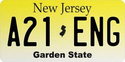 NJ license plate A21ENG