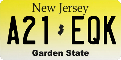 NJ license plate A21EQK