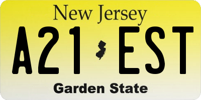 NJ license plate A21EST