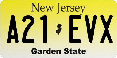 NJ license plate A21EVX