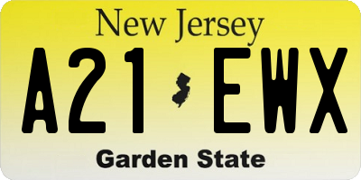 NJ license plate A21EWX