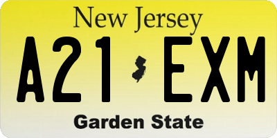 NJ license plate A21EXM