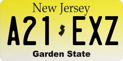 NJ license plate A21EXZ