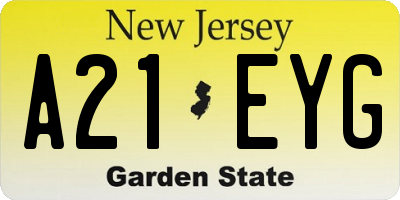 NJ license plate A21EYG