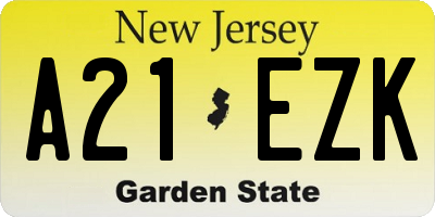 NJ license plate A21EZK