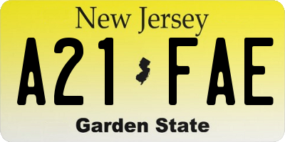 NJ license plate A21FAE