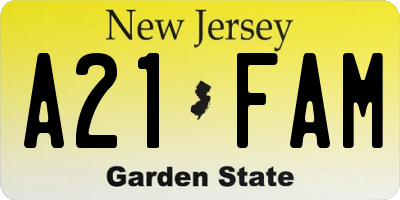 NJ license plate A21FAM