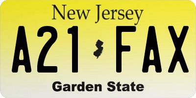 NJ license plate A21FAX
