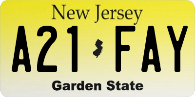 NJ license plate A21FAY