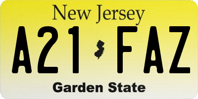 NJ license plate A21FAZ