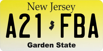 NJ license plate A21FBA