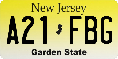 NJ license plate A21FBG