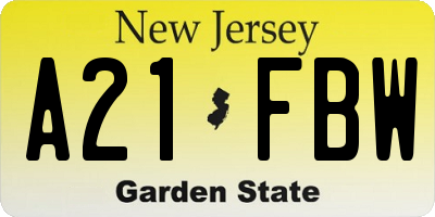 NJ license plate A21FBW