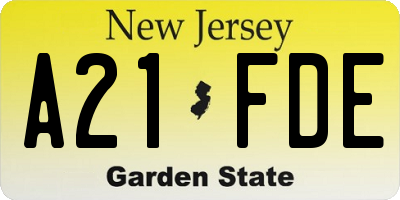 NJ license plate A21FDE