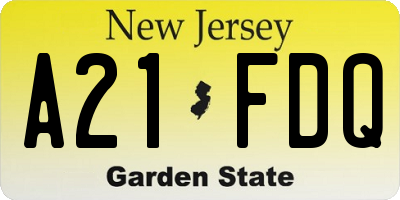 NJ license plate A21FDQ