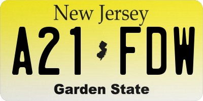 NJ license plate A21FDW