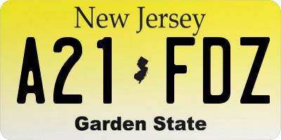 NJ license plate A21FDZ