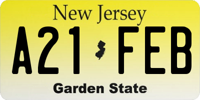 NJ license plate A21FEB