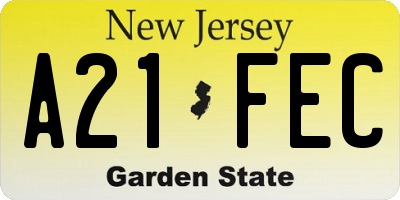NJ license plate A21FEC
