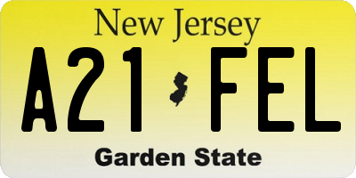 NJ license plate A21FEL