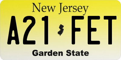 NJ license plate A21FET