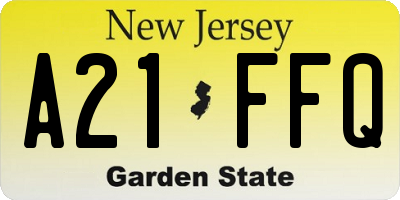 NJ license plate A21FFQ