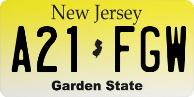 NJ license plate A21FGW