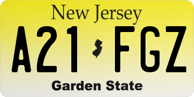 NJ license plate A21FGZ