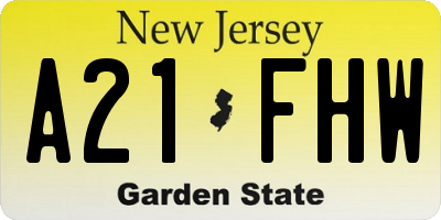 NJ license plate A21FHW