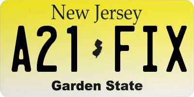 NJ license plate A21FIX