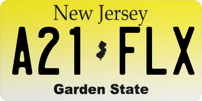 NJ license plate A21FLX