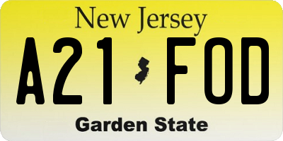 NJ license plate A21FOD