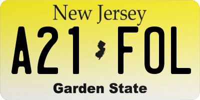 NJ license plate A21FOL