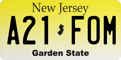 NJ license plate A21FOM
