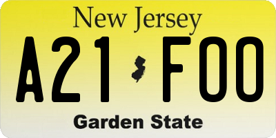 NJ license plate A21FOO