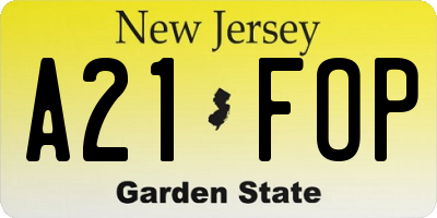 NJ license plate A21FOP