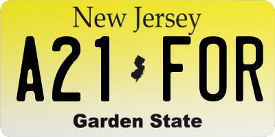 NJ license plate A21FOR