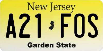 NJ license plate A21FOS