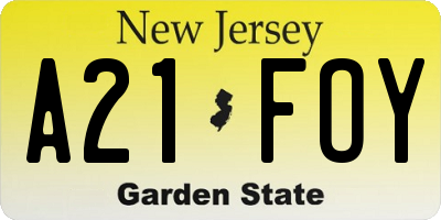 NJ license plate A21FOY