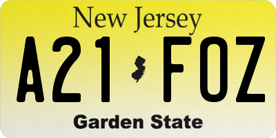 NJ license plate A21FOZ