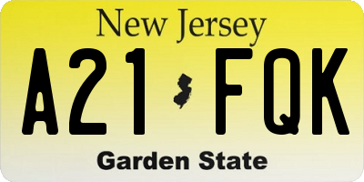 NJ license plate A21FQK
