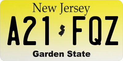 NJ license plate A21FQZ