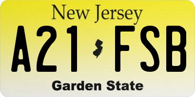 NJ license plate A21FSB