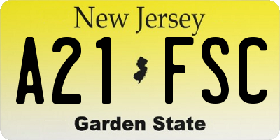 NJ license plate A21FSC