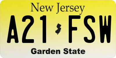 NJ license plate A21FSW