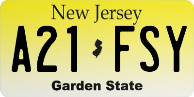 NJ license plate A21FSY